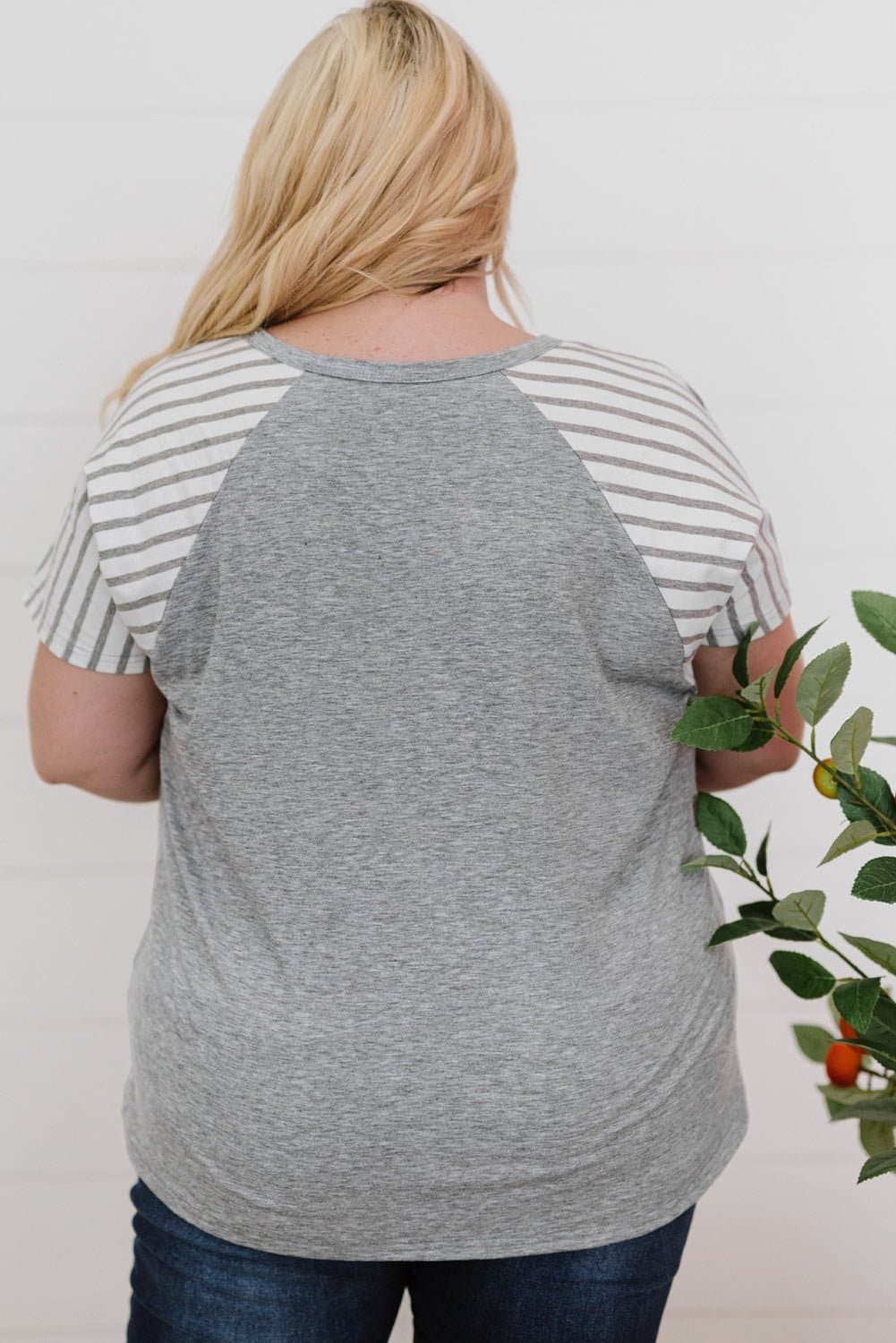 Plus Size Striped Raglan Sleeve T-Shirt - Love culture store