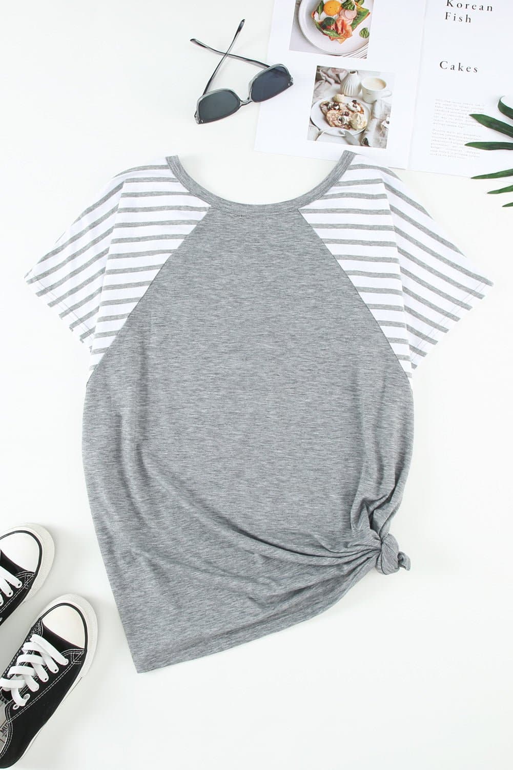 Plus Size Striped Raglan Sleeve T-Shirt - Love culture store