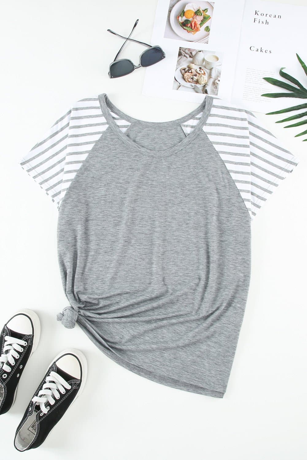 Plus Size Striped Raglan Sleeve T-Shirt - Love culture store