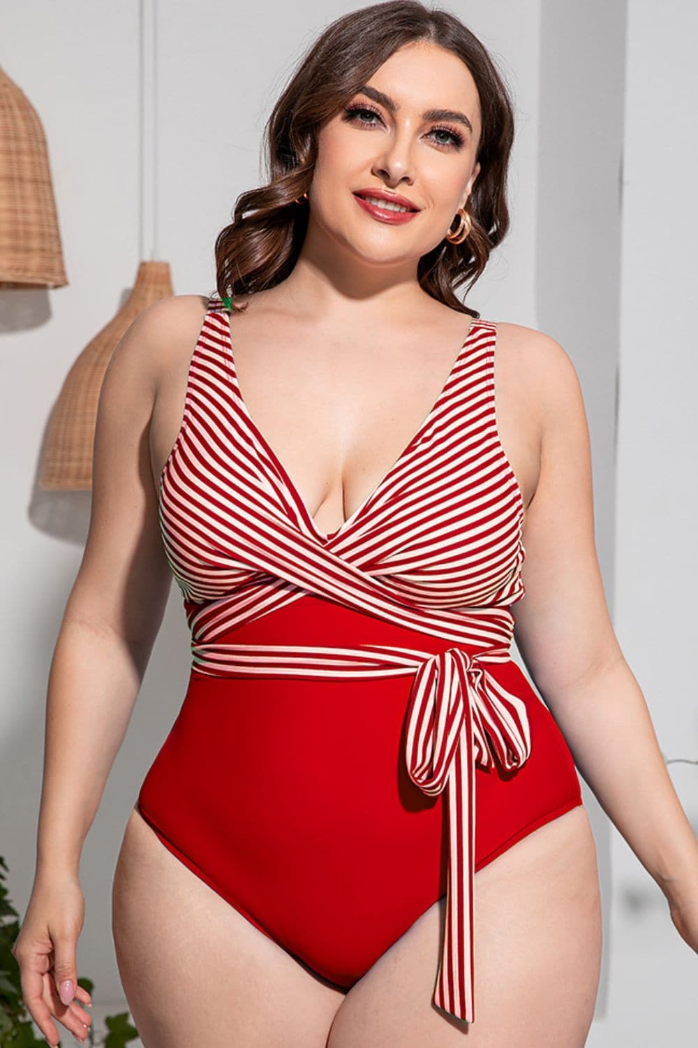 Plus Size Striped Tie-Waist One-Piece Swimsuit - Love culture store