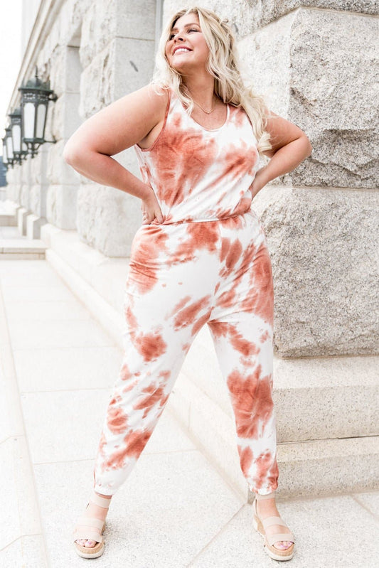 Plus Size Tie-Dye Sleeveless Round Neck Jumpsuit - Love culture store