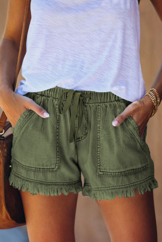 Pocketed Frayed Denim Shorts - Love culture store