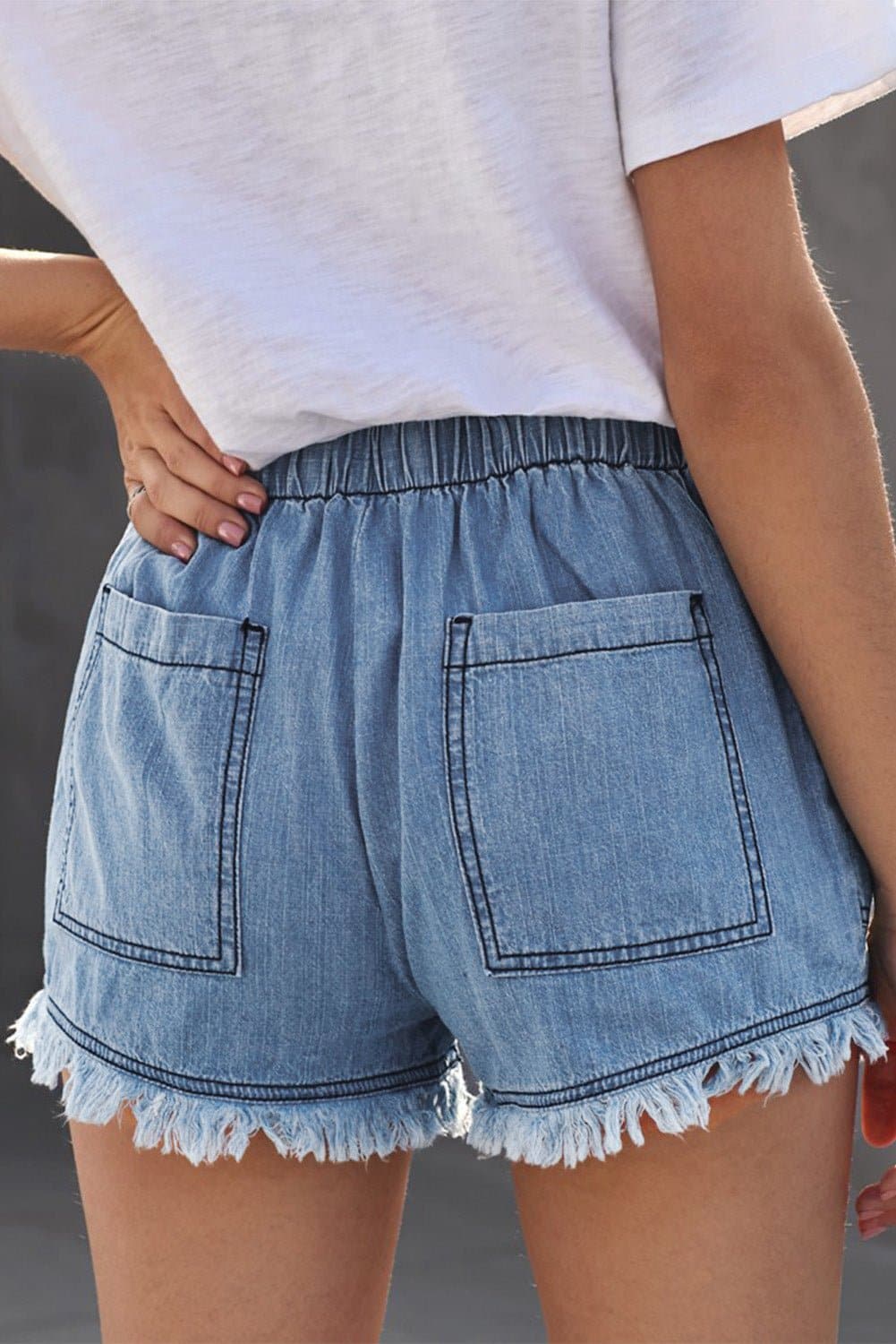 Pocketed Frayed Denim Shorts - Love culture store