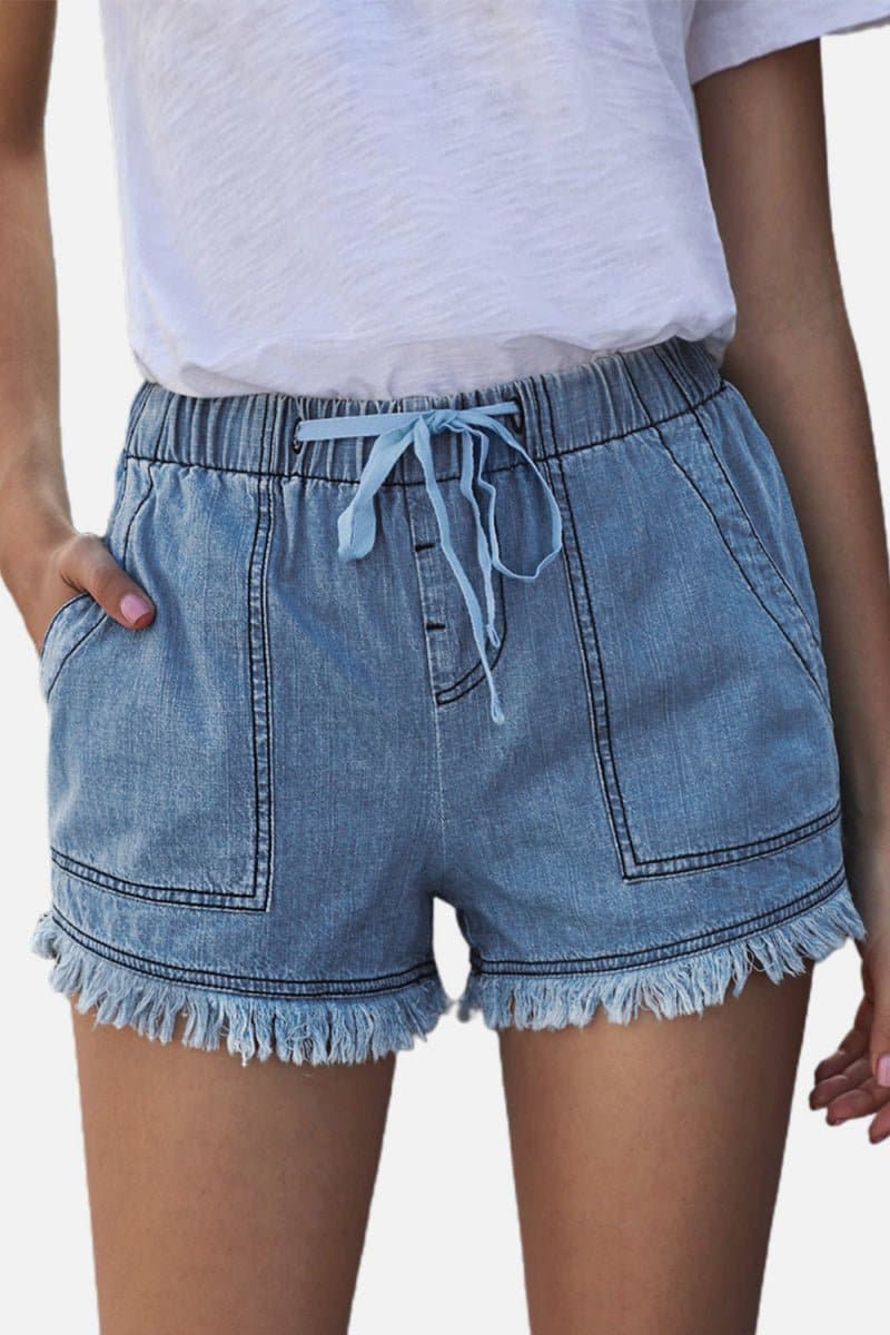 Pocketed Frayed Denim Shorts - Love culture store