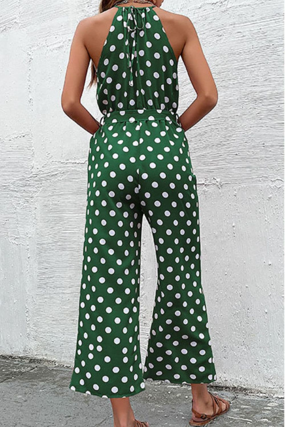 Polka Dot Grecian Wide Leg Jumpsuit - Love culture store