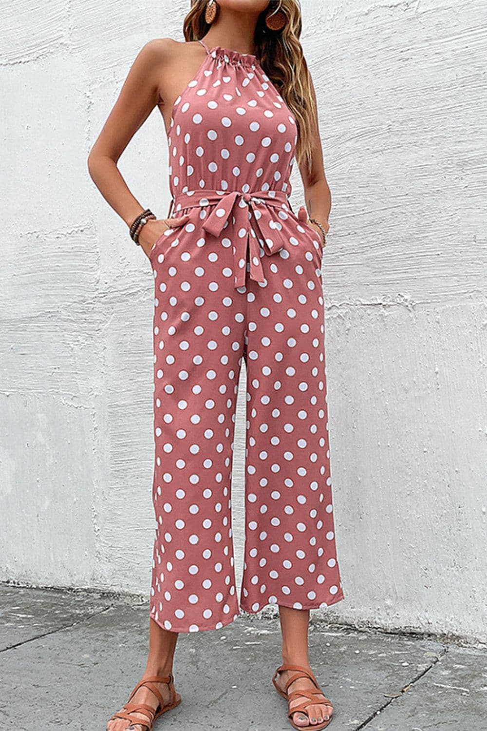 Polka Dot Grecian Wide Leg Jumpsuit - Love culture store