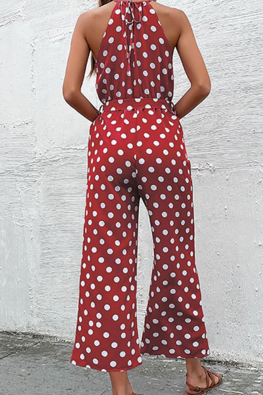 Polka Dot Grecian Wide Leg Jumpsuit - Love culture store