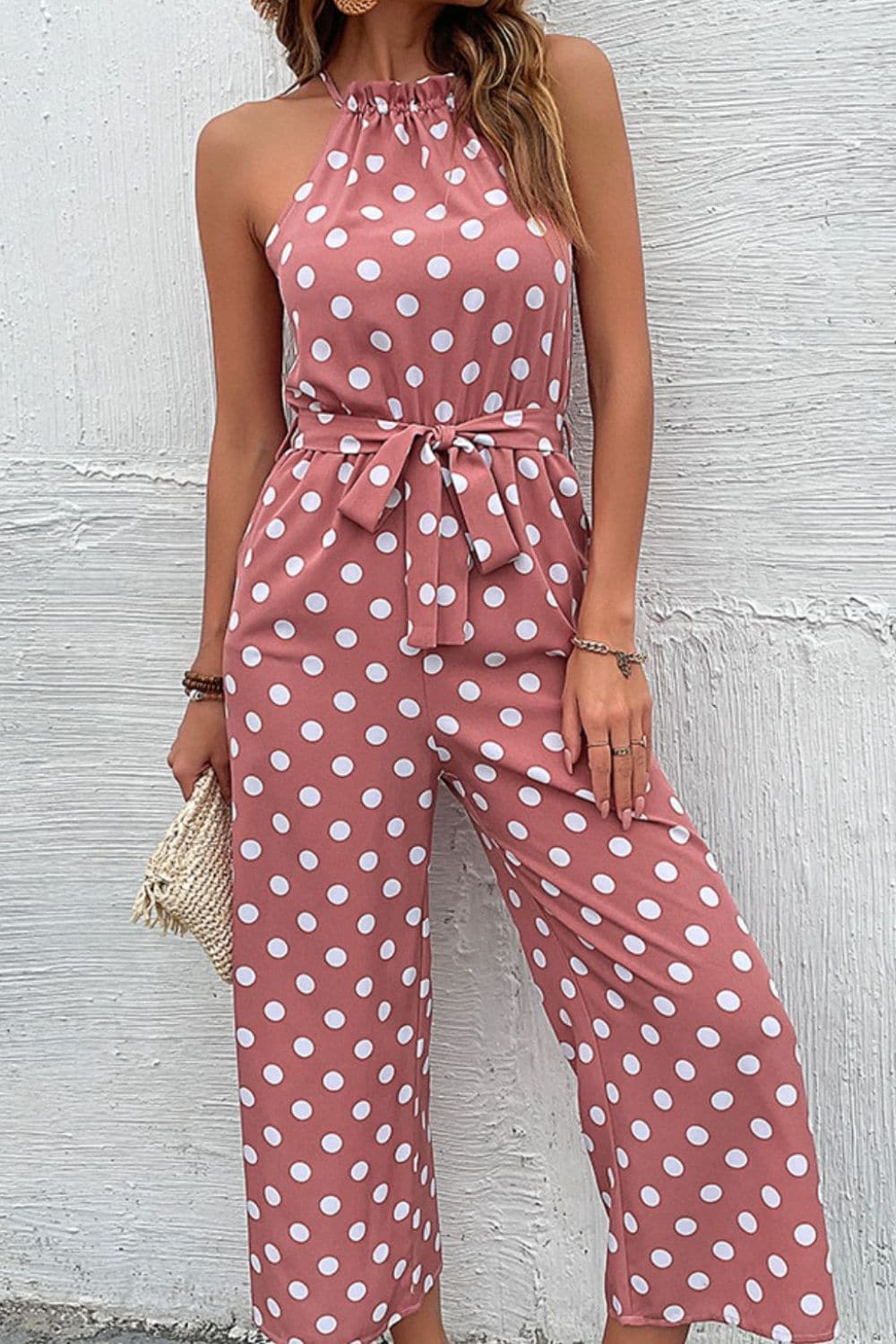 Polka Dot Grecian Wide Leg Jumpsuit - Love culture store