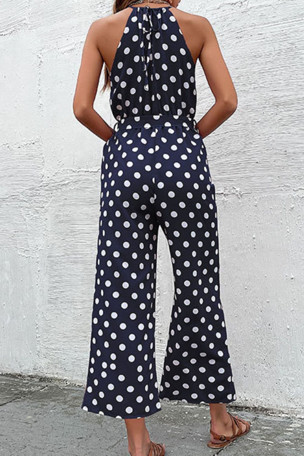 Polka Dot Grecian Wide Leg Jumpsuit - Love culture store