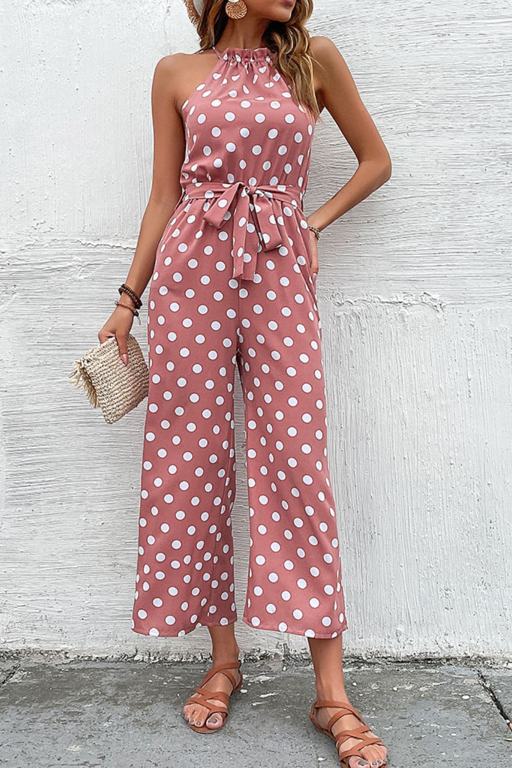 Polka Dot Grecian Wide Leg Jumpsuit - Love culture store