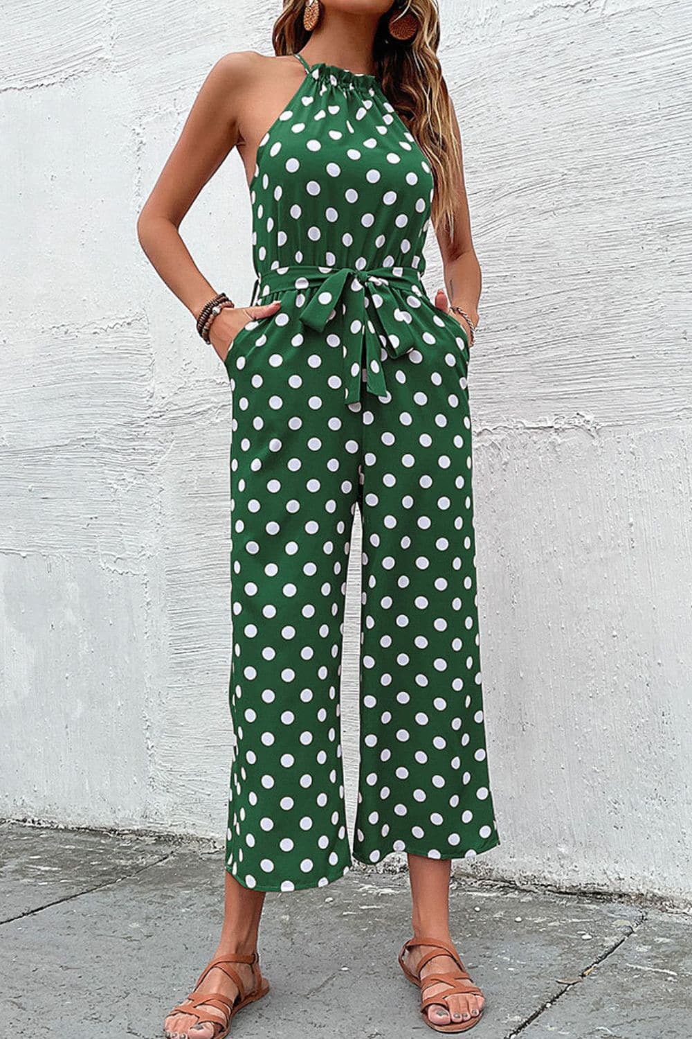 Polka Dot Grecian Wide Leg Jumpsuit - Love culture store