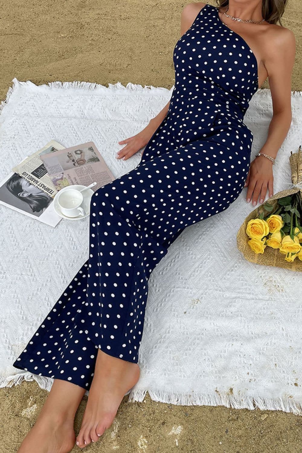 Polka Dot One-Shoulder Jumpsuit - Love culture store