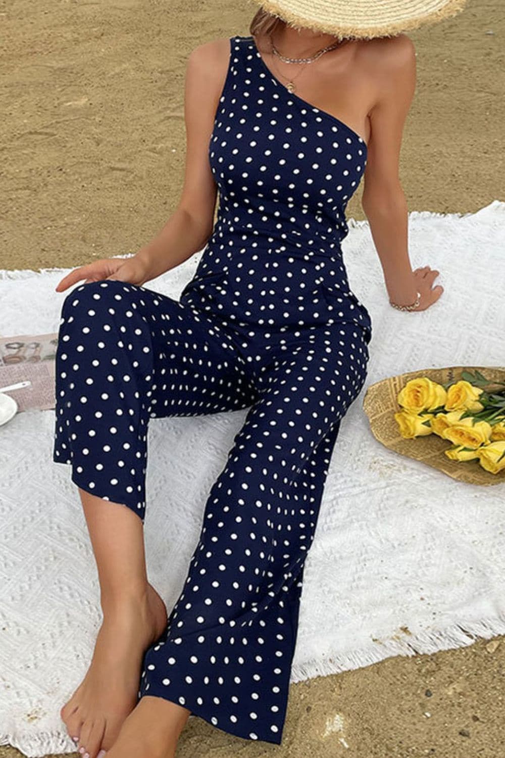 Polka Dot One-Shoulder Jumpsuit - Love culture store