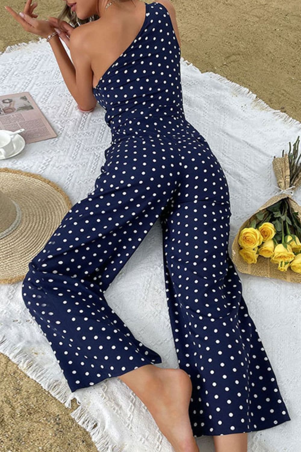 Polka Dot One-Shoulder Jumpsuit - Love culture store