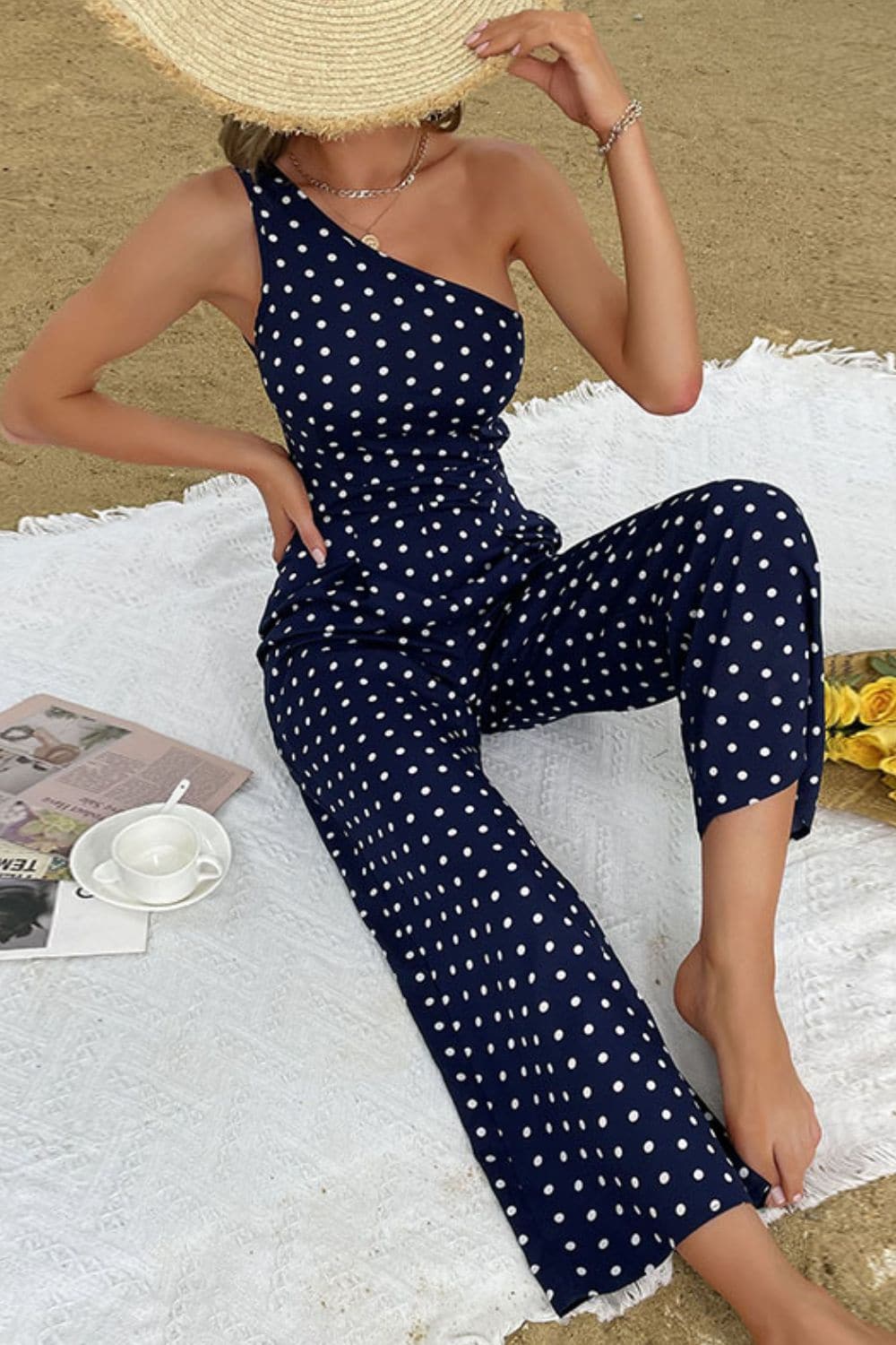 Polka Dot One-Shoulder Jumpsuit - Love culture store