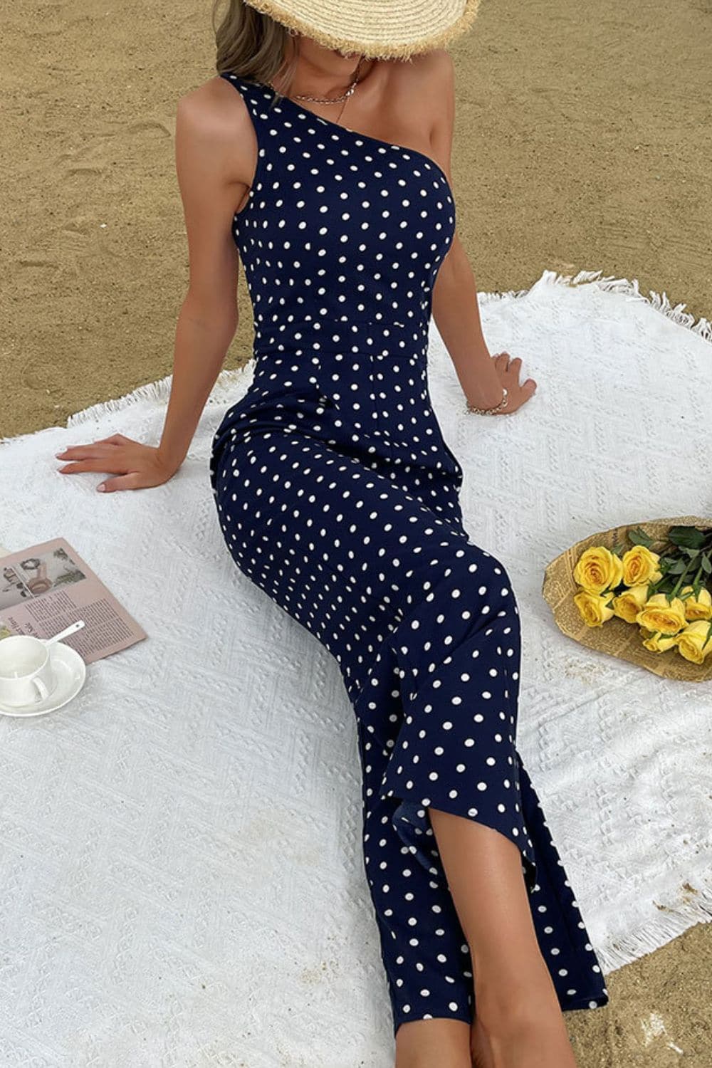 Polka Dot One-Shoulder Jumpsuit - Love culture store