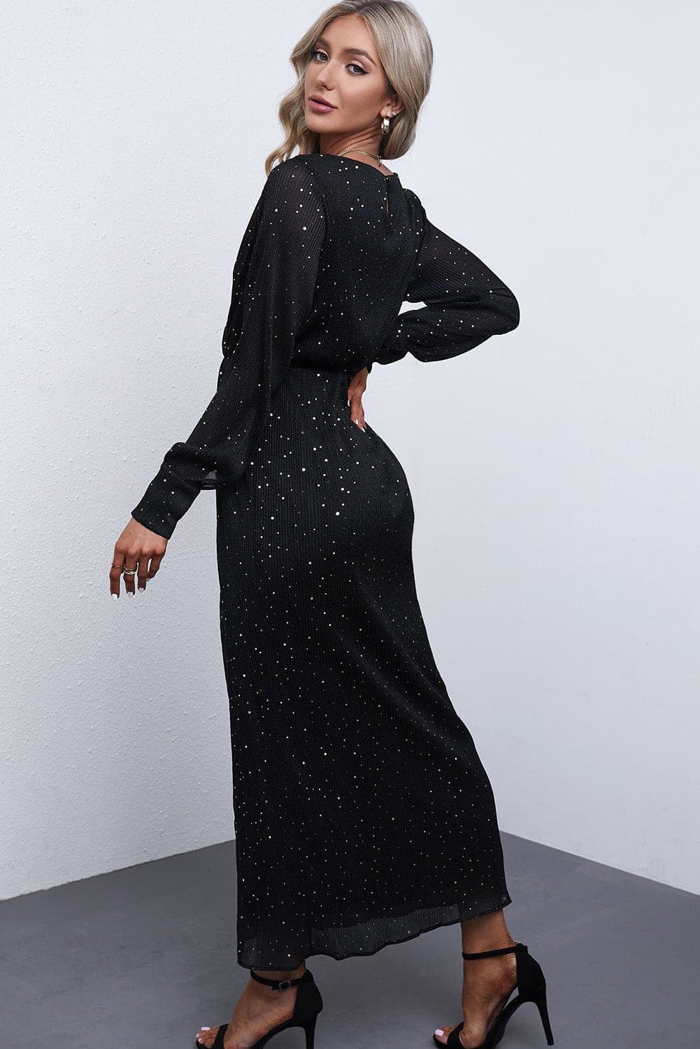 Rhinestone Surplice Split Maxi Dress - Love culture store