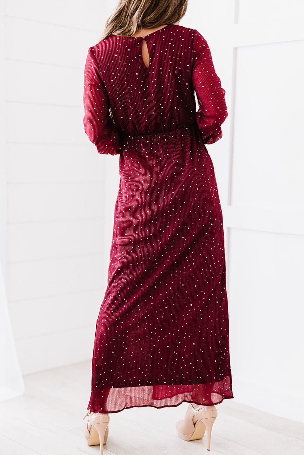 Rhinestone Surplice Split Maxi Dress - Love culture store