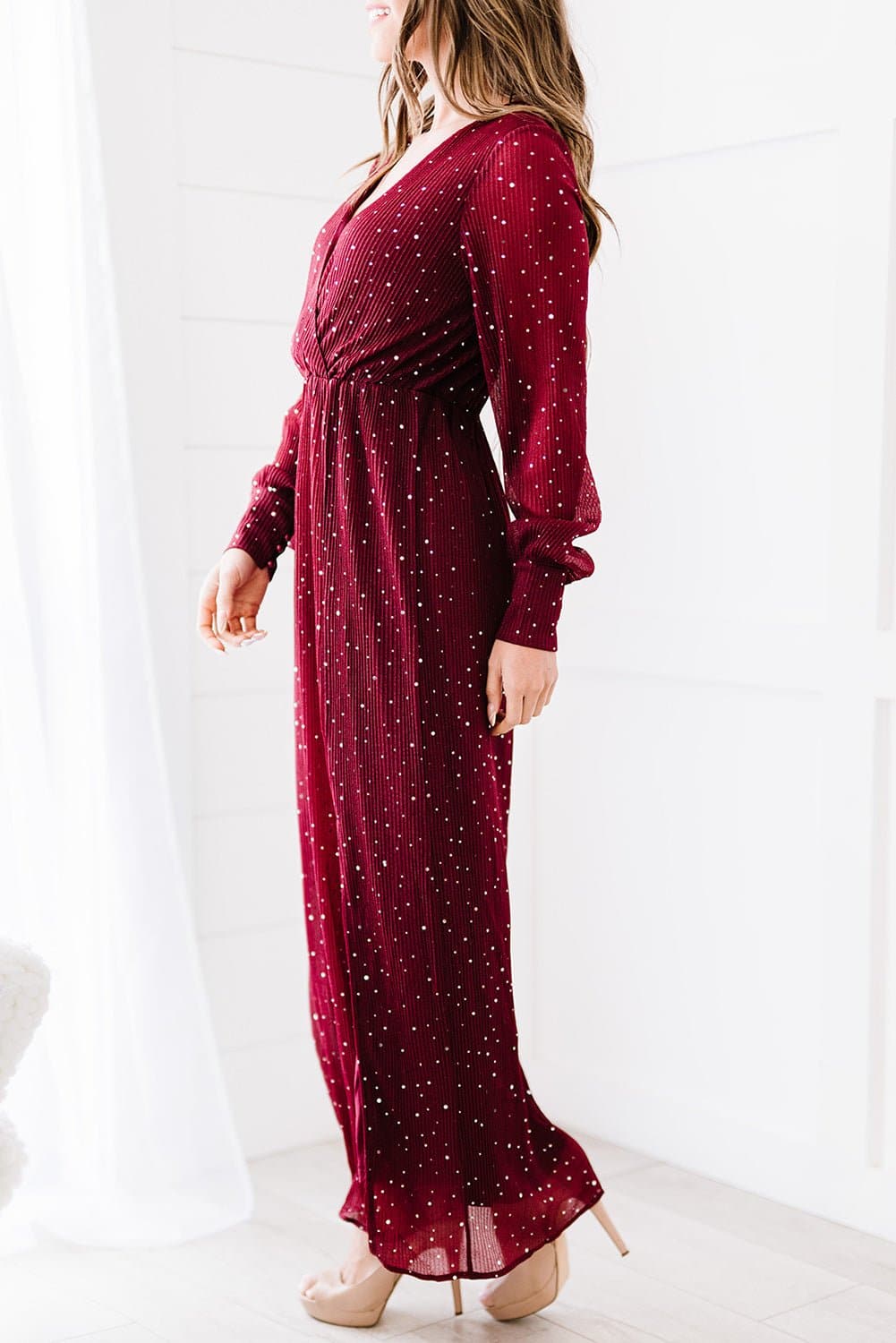 Rhinestone Surplice Split Maxi Dress - Love culture store