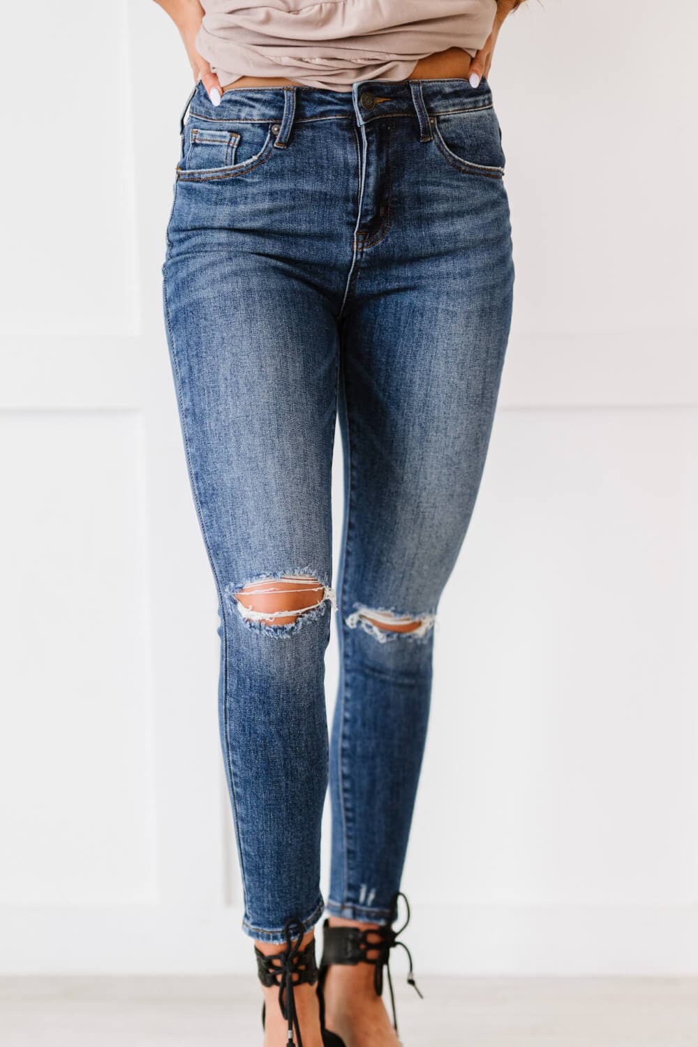 RISEN Amber Full Size Run High-Waisted Distressed Skinny Jeans - Love culture store