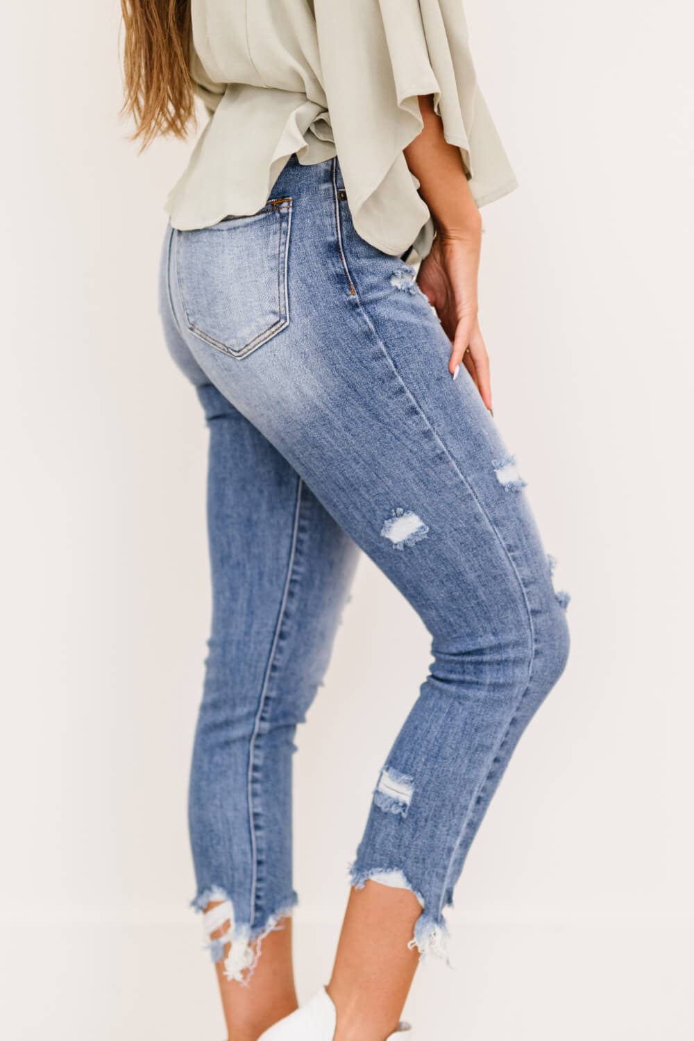 RISEN Simone High Rise Distressed Raw Hem Skinny Jeans - Love culture store