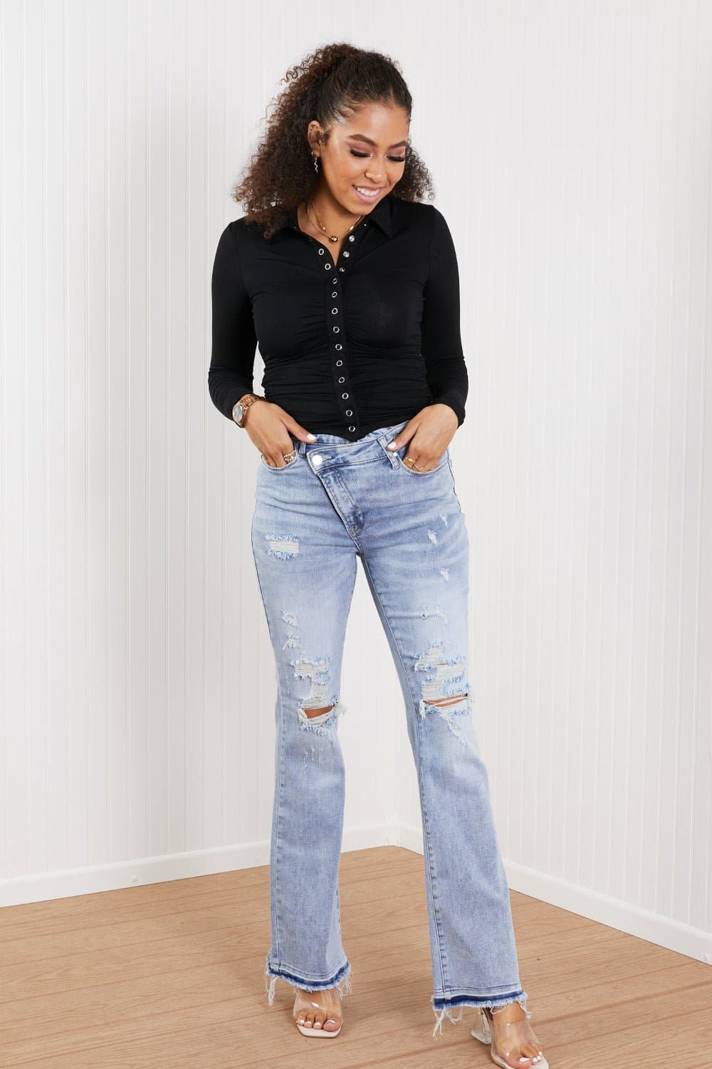 RISEN Valerie Full Size Crossover Flared Jeans - Love culture store