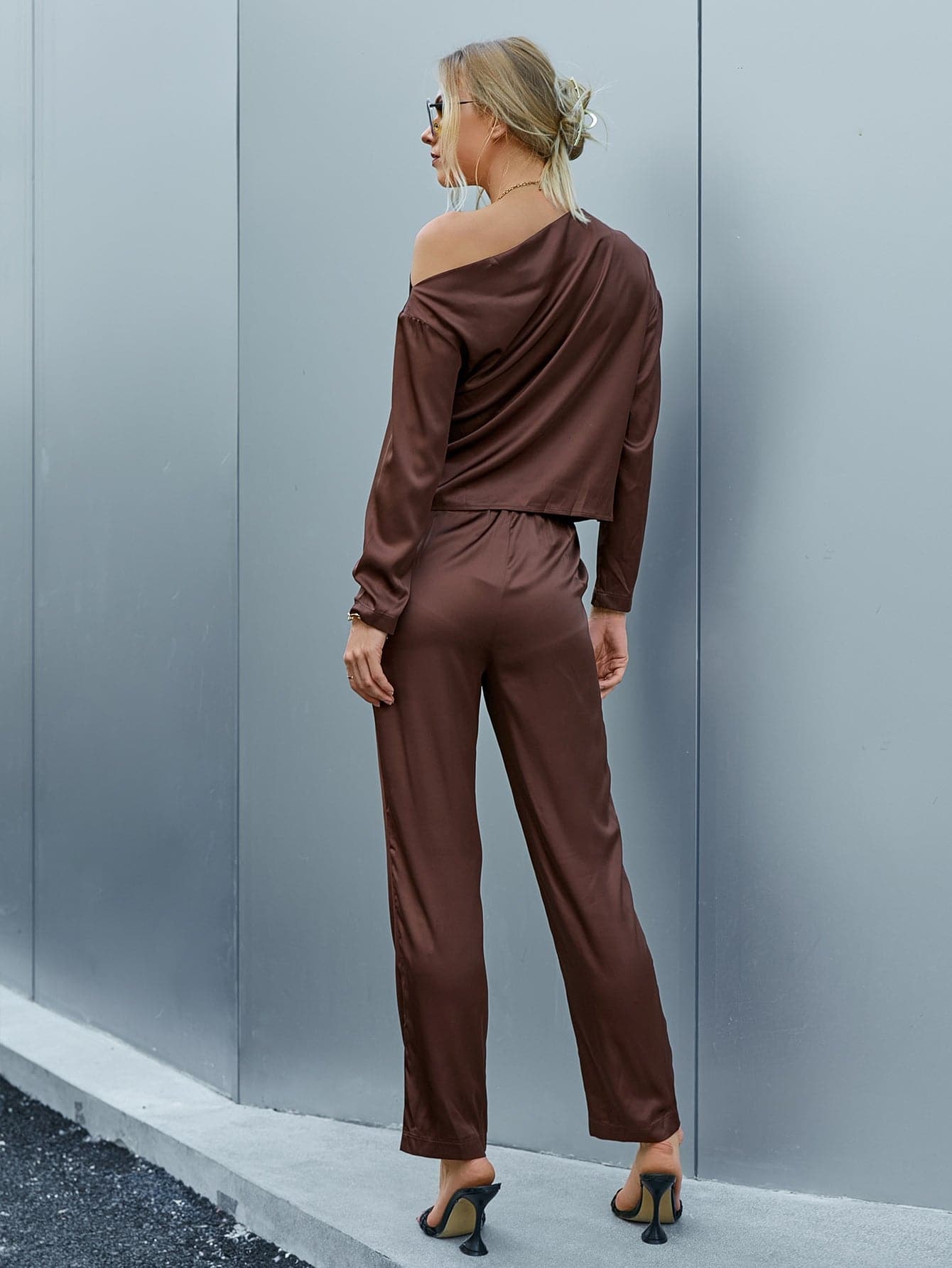 Ruched Asymmetrical Neck Top and Pants Set - Love culture store