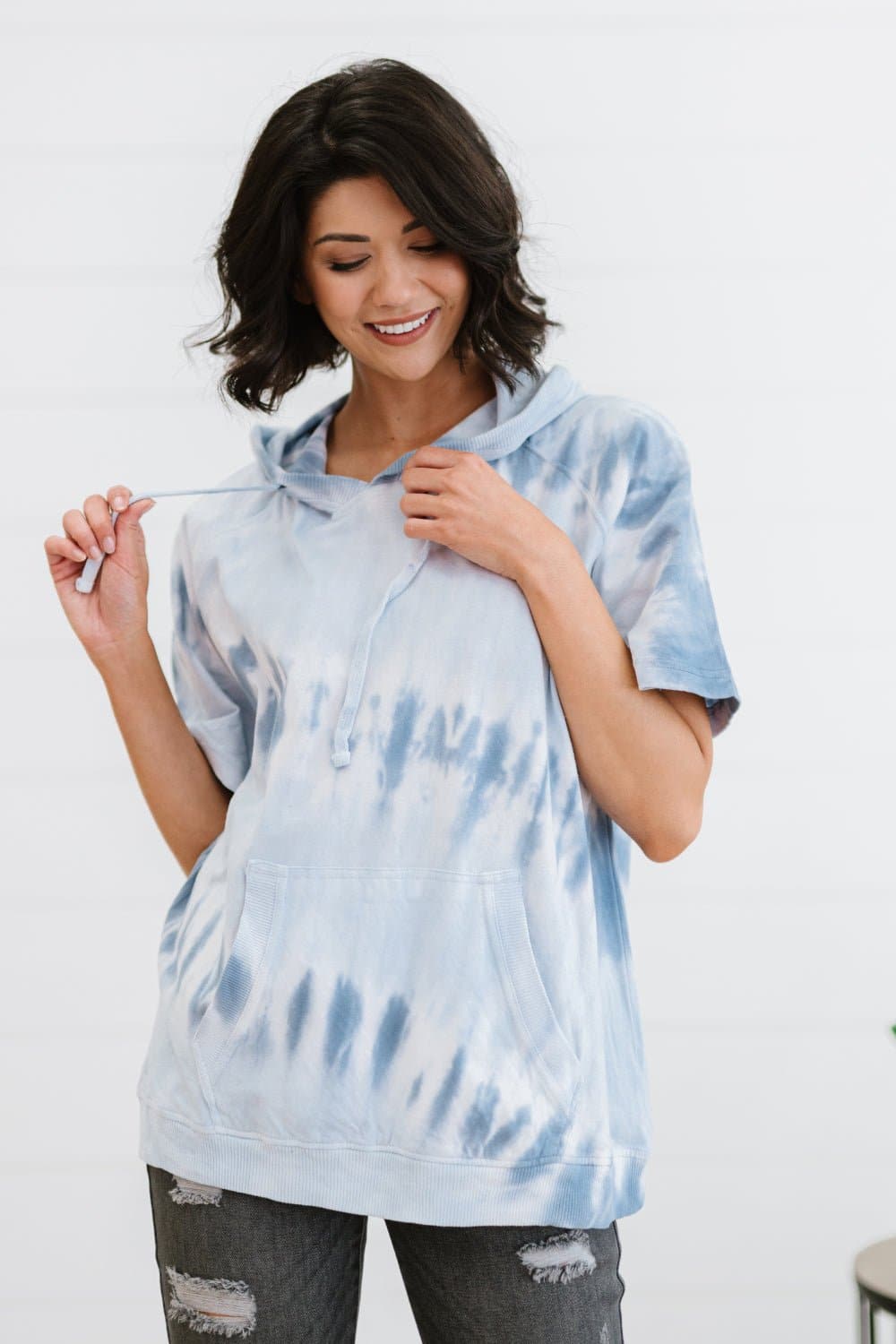 Sew In Love Watching Clouds Full Size Run Tie-Dye Short-Sleeved Hoodie - Love culture store