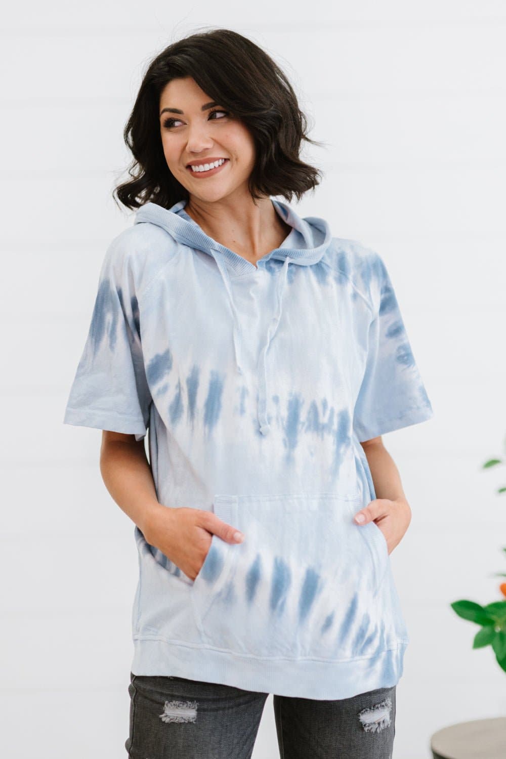 Sew In Love Watching Clouds Full Size Run Tie-Dye Short-Sleeved Hoodie - Love culture store