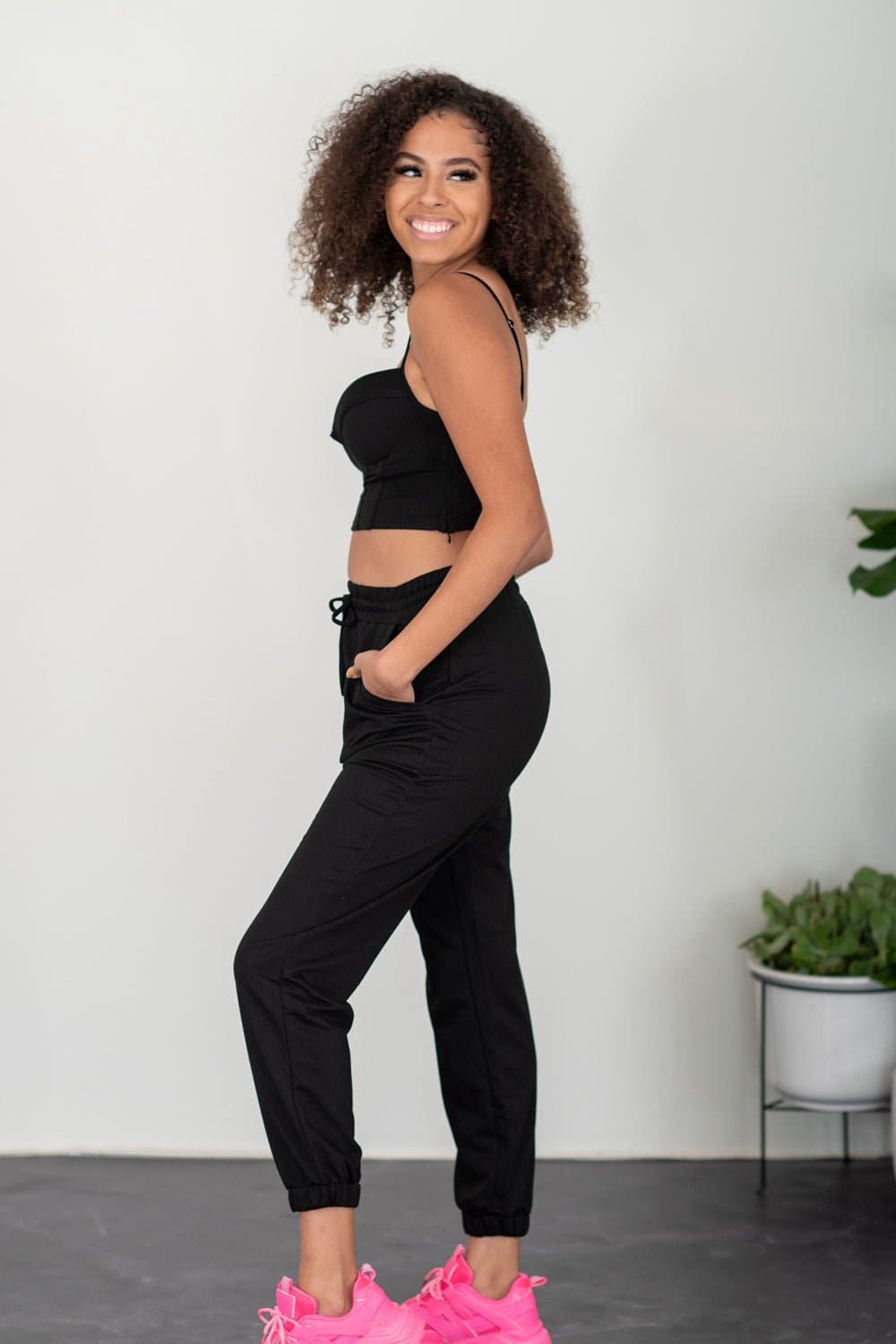 SHOPIRISBASIC Let's Do This Bustier and Joggers Lounge Set in Black - Love culture store