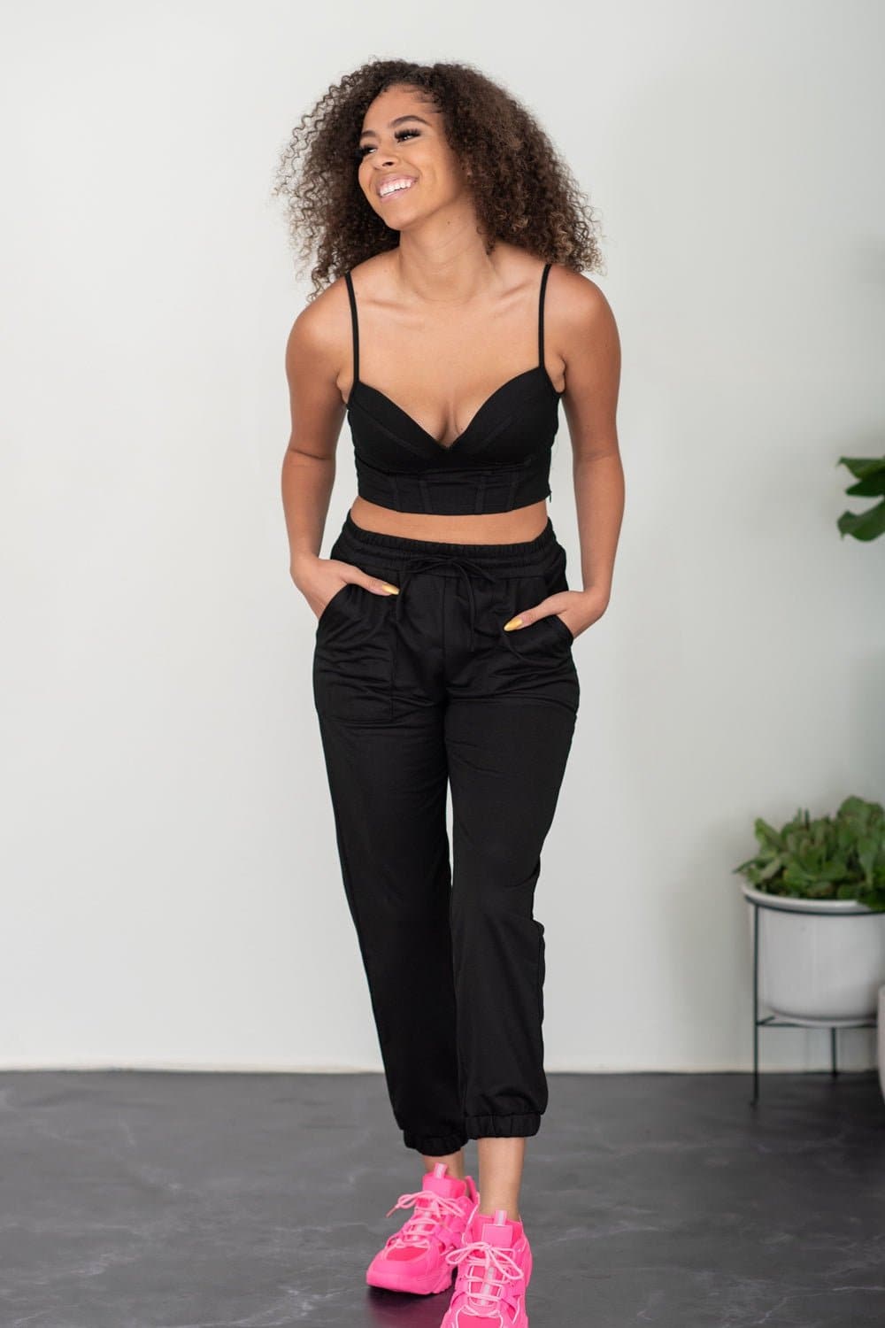 SHOPIRISBASIC Let's Do This Bustier and Joggers Lounge Set in Black - Love culture store