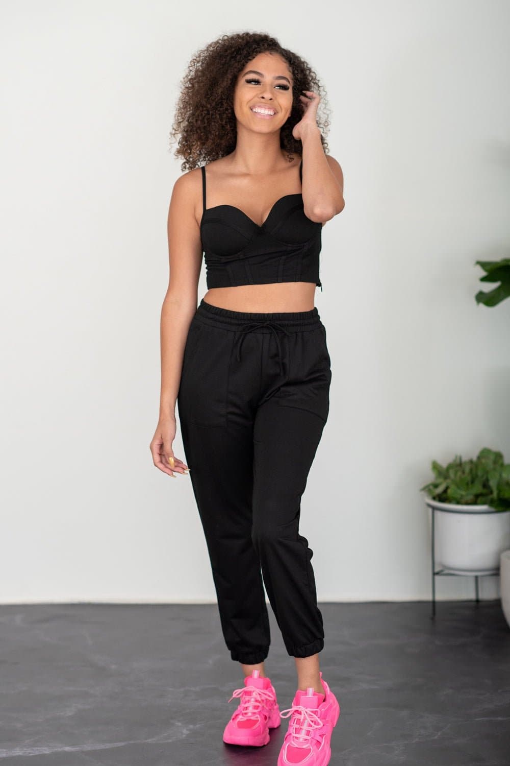 SHOPIRISBASIC Let's Do This Bustier and Joggers Lounge Set in Black - Love culture store