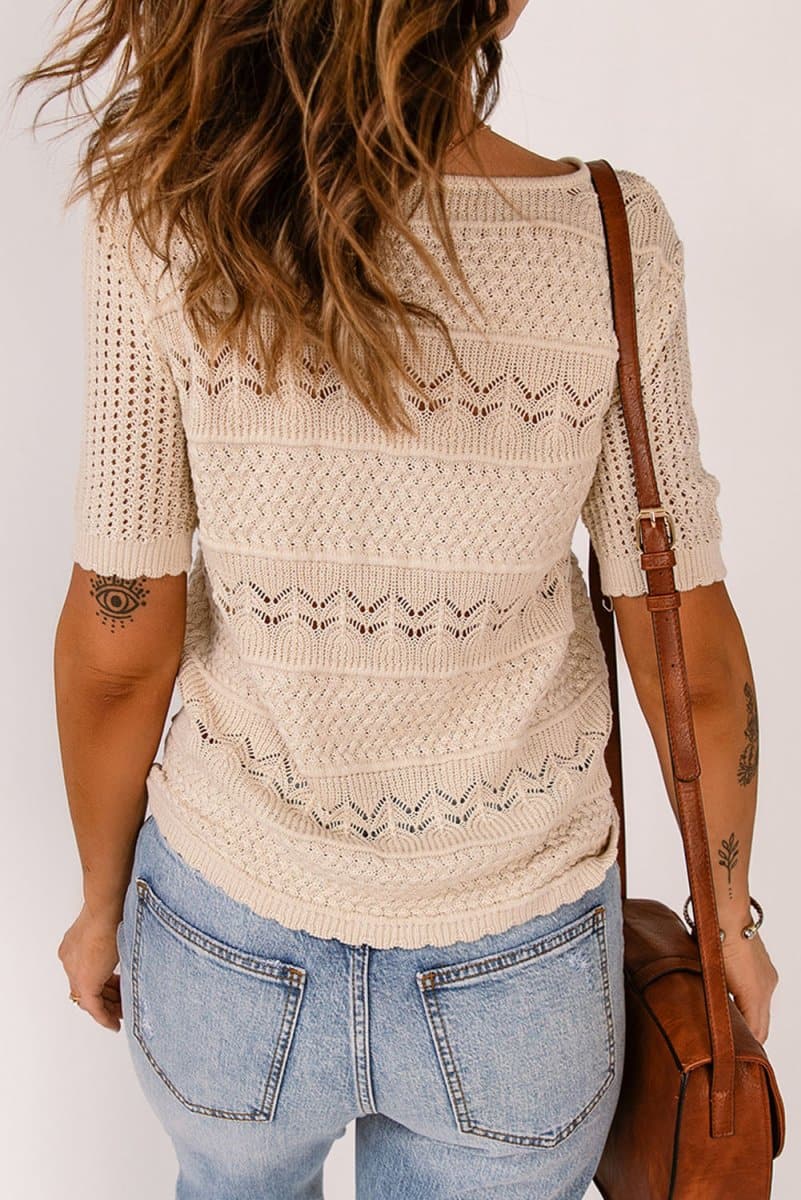 Short Sleeve Openwork Knit Sweater - Love Culture