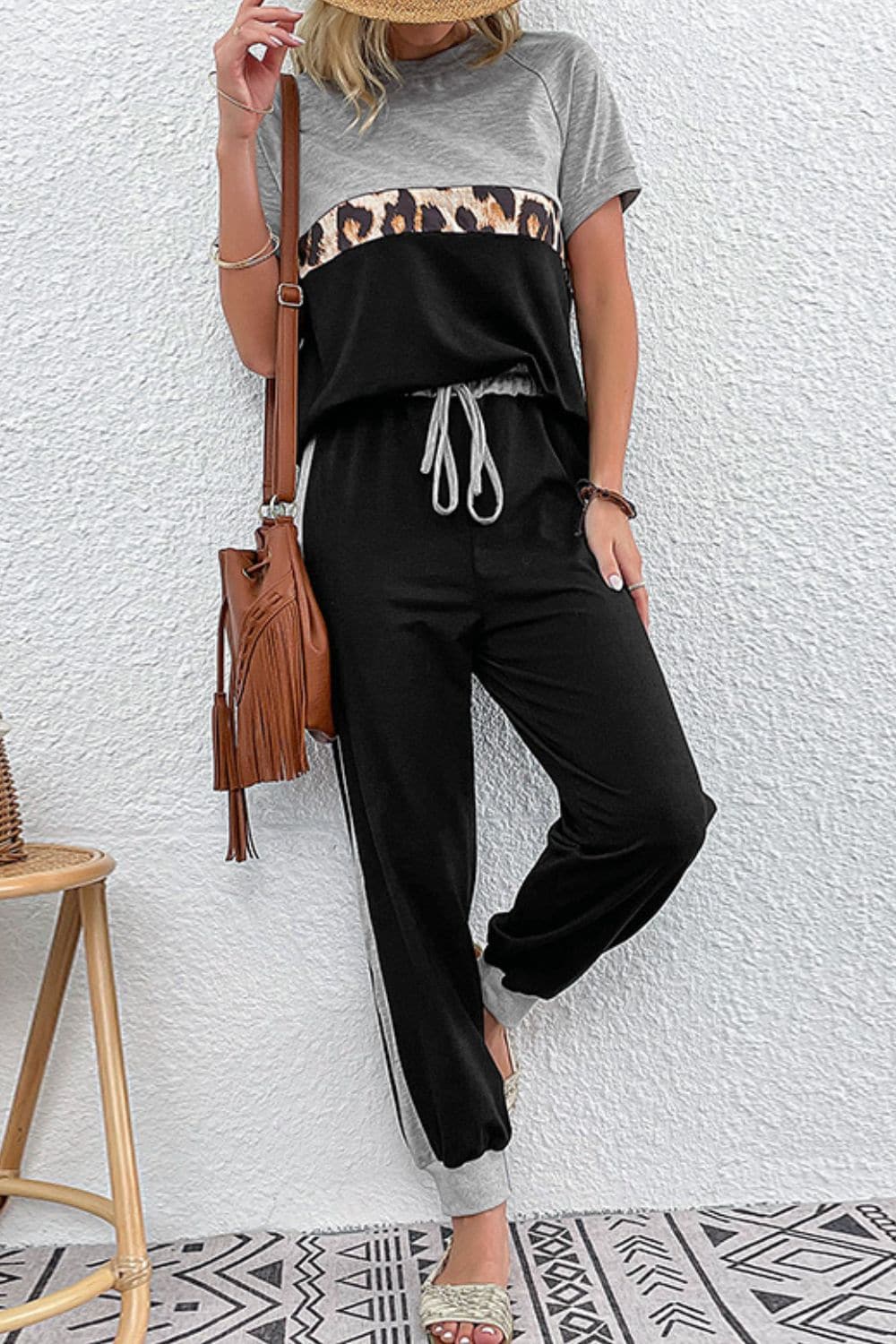 Short Sleeve Top and Drawstring Pants Set - Love culture store