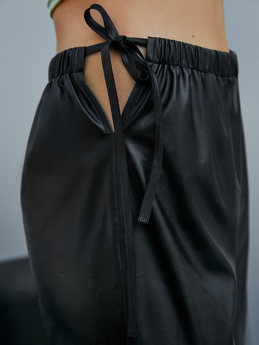 Side Tie Cutout PU Leather Flare Pants - Love Culture