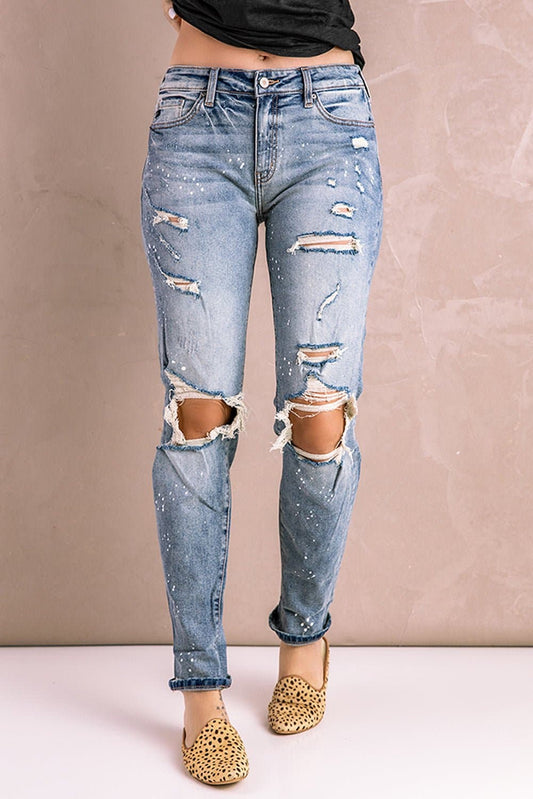 Splatter Distressed Acid Wash Jeans with Pockets - Love culture store