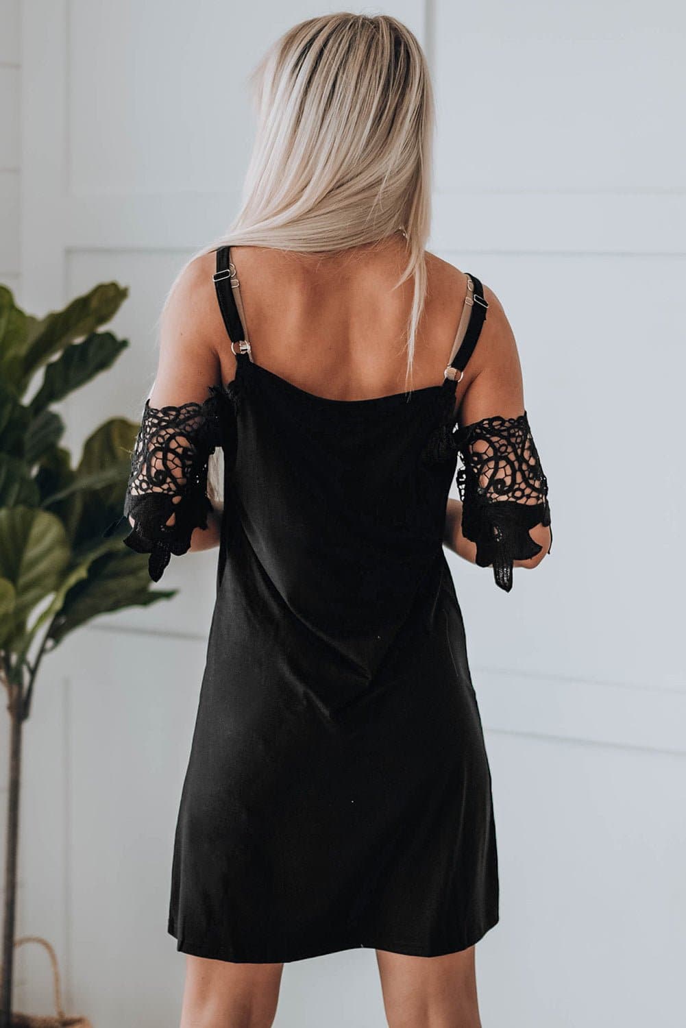 Spliced Lace Cold-Shoulder Mini Dress - Love culture store