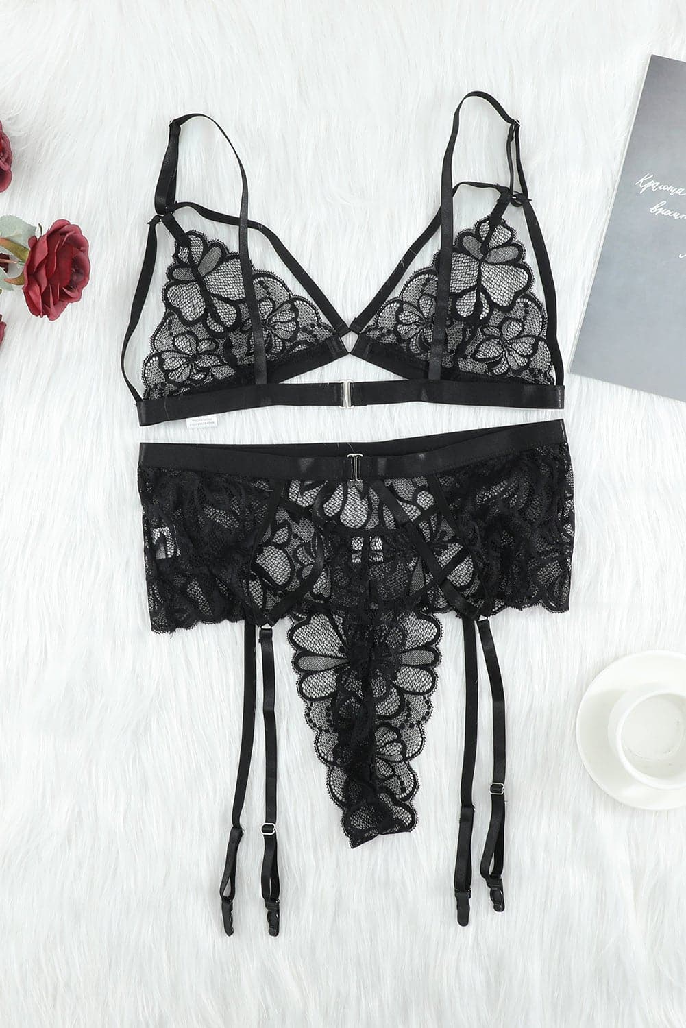 Strappy Three-Piece Lace Lingerie Set - Love culture store