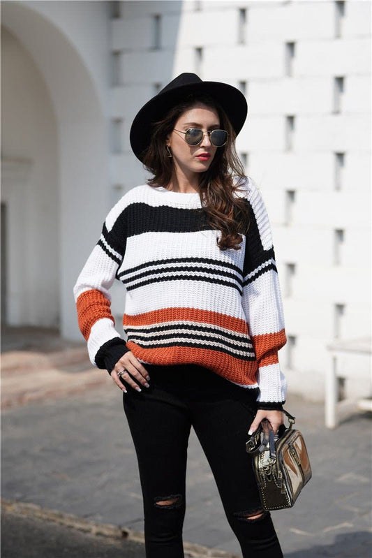 Striped Boat Neck Sweater - Love culture store