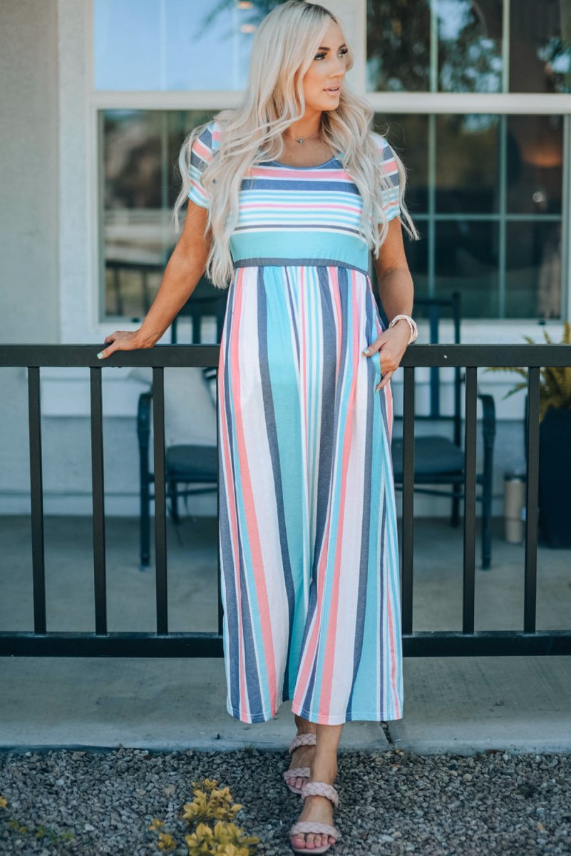 Striped Print High Waist Maxi Dress - Love Culture