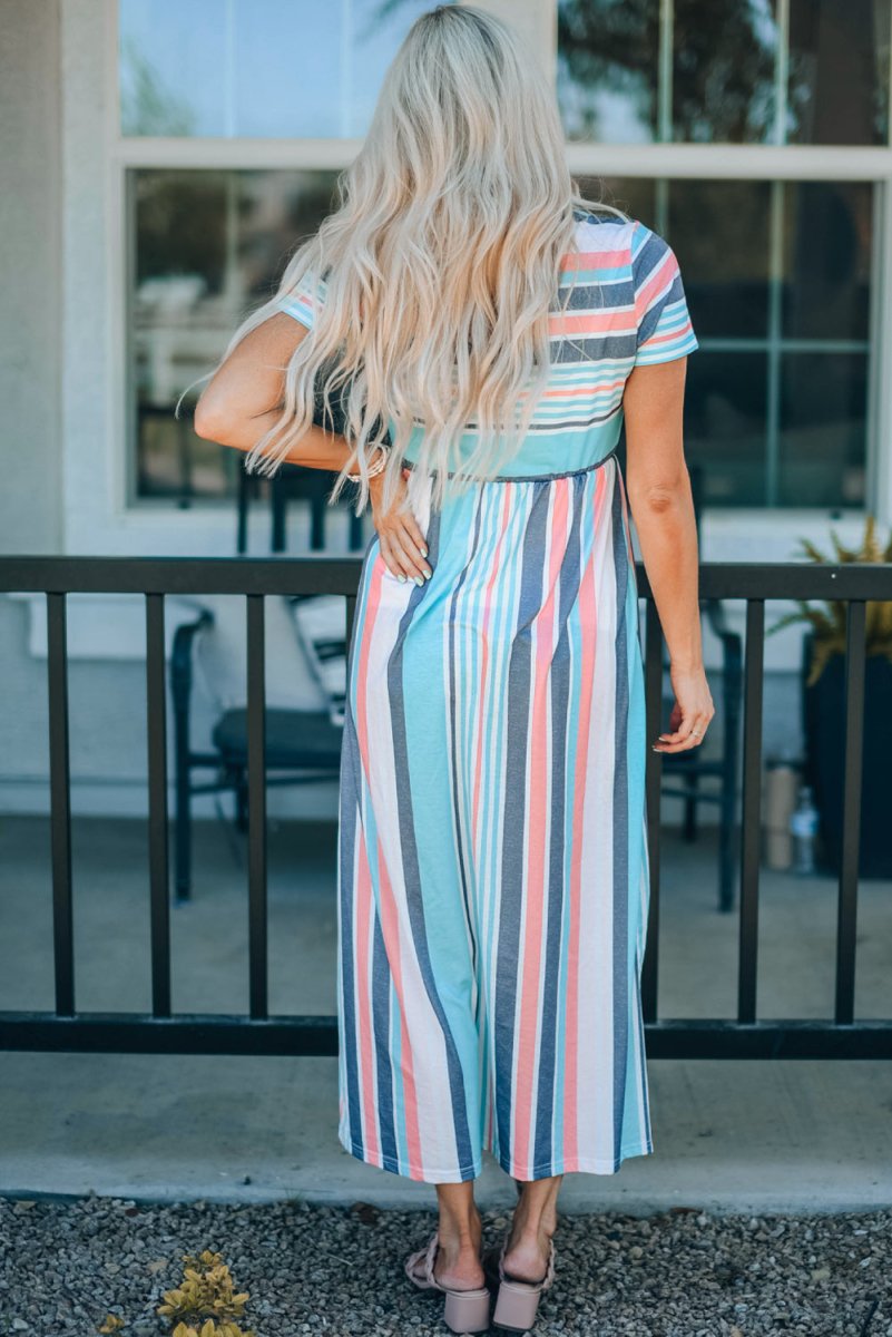 Striped Print High Waist Maxi Dress - Love Culture