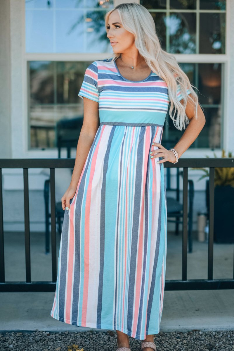 Striped Print High Waist Maxi Dress - Love Culture