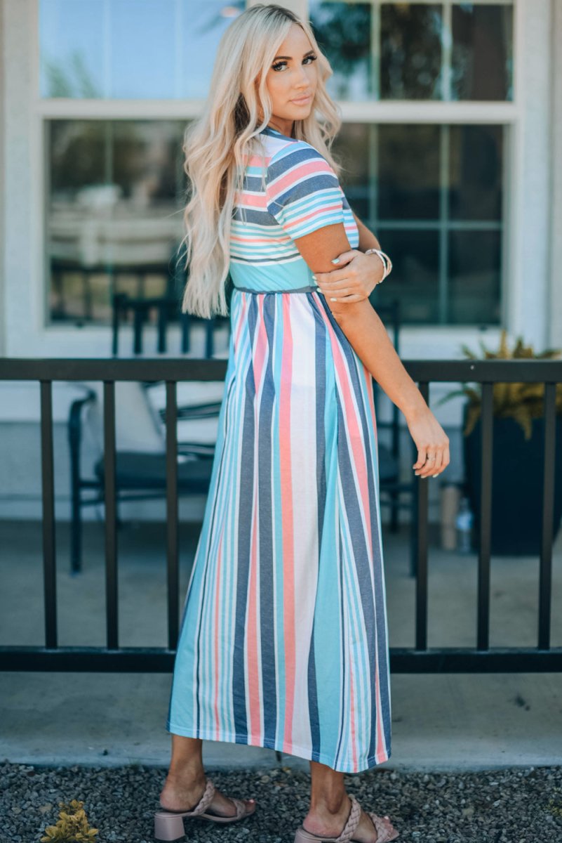 Striped Print High Waist Maxi Dress - Love Culture