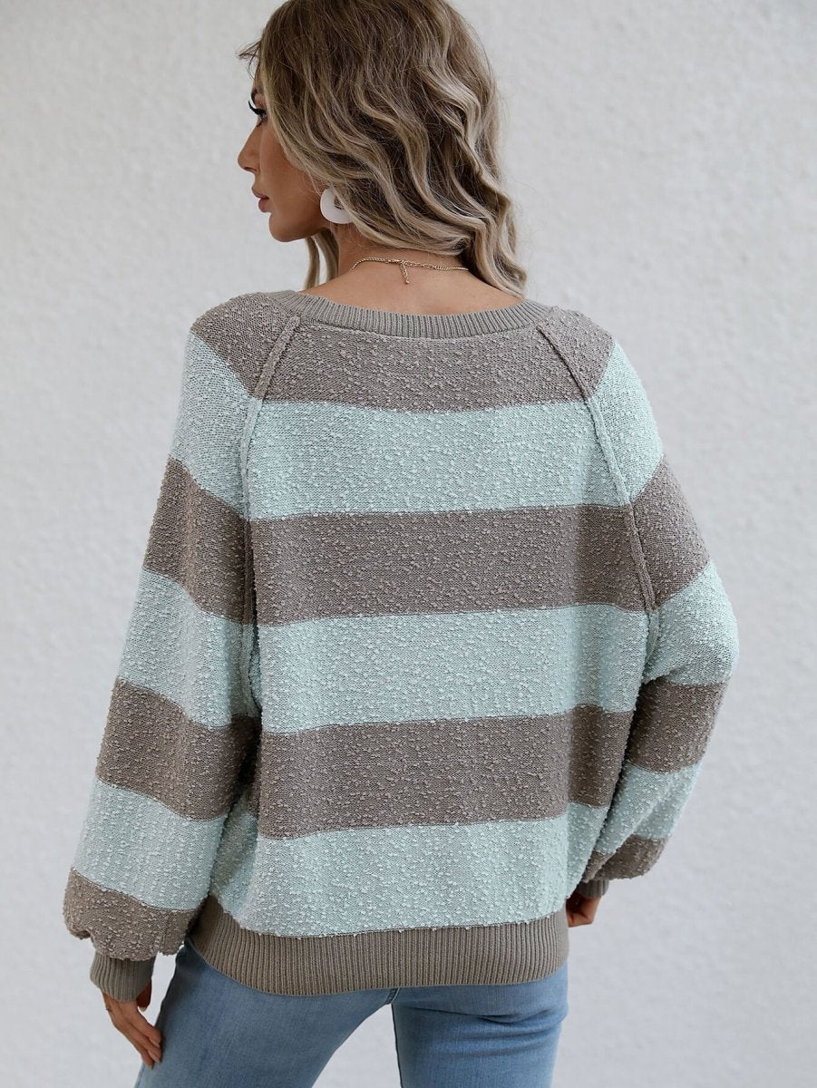 Striped Raglan Sleeve Ribbed Trim Knit Top - Love Culture