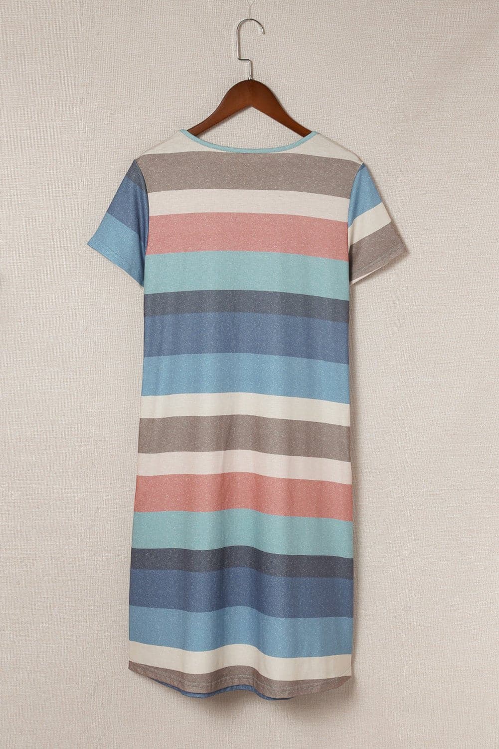 Striped Round Neck Tee Dress with Pockets - Love culture store