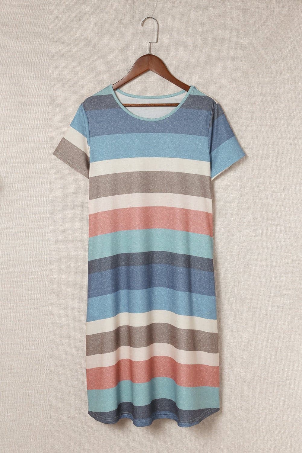 Striped Round Neck Tee Dress with Pockets - Love culture store