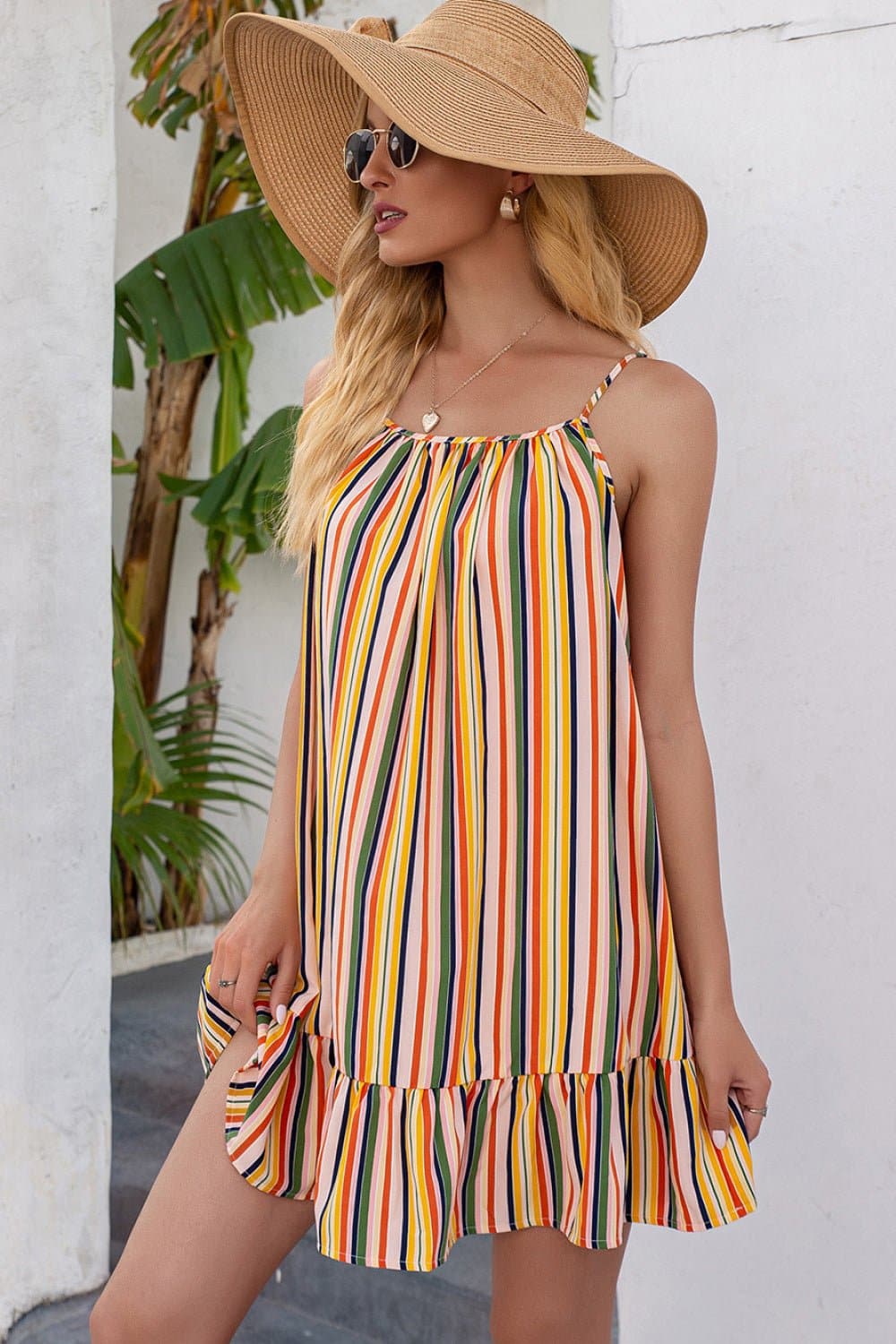 Striped Ruffle Hem Dress - Love culture store