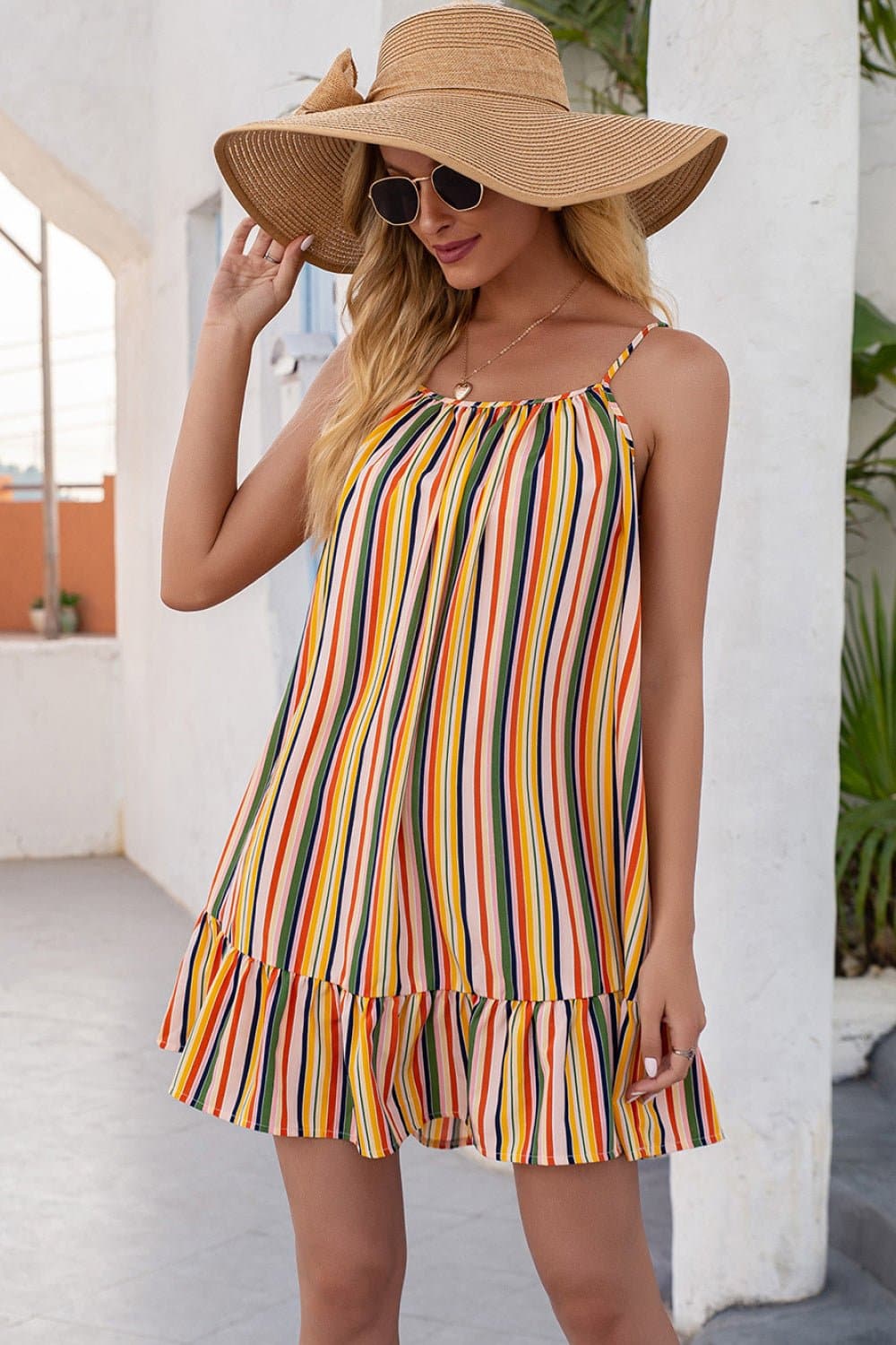 Striped Ruffle Hem Dress - Love culture store