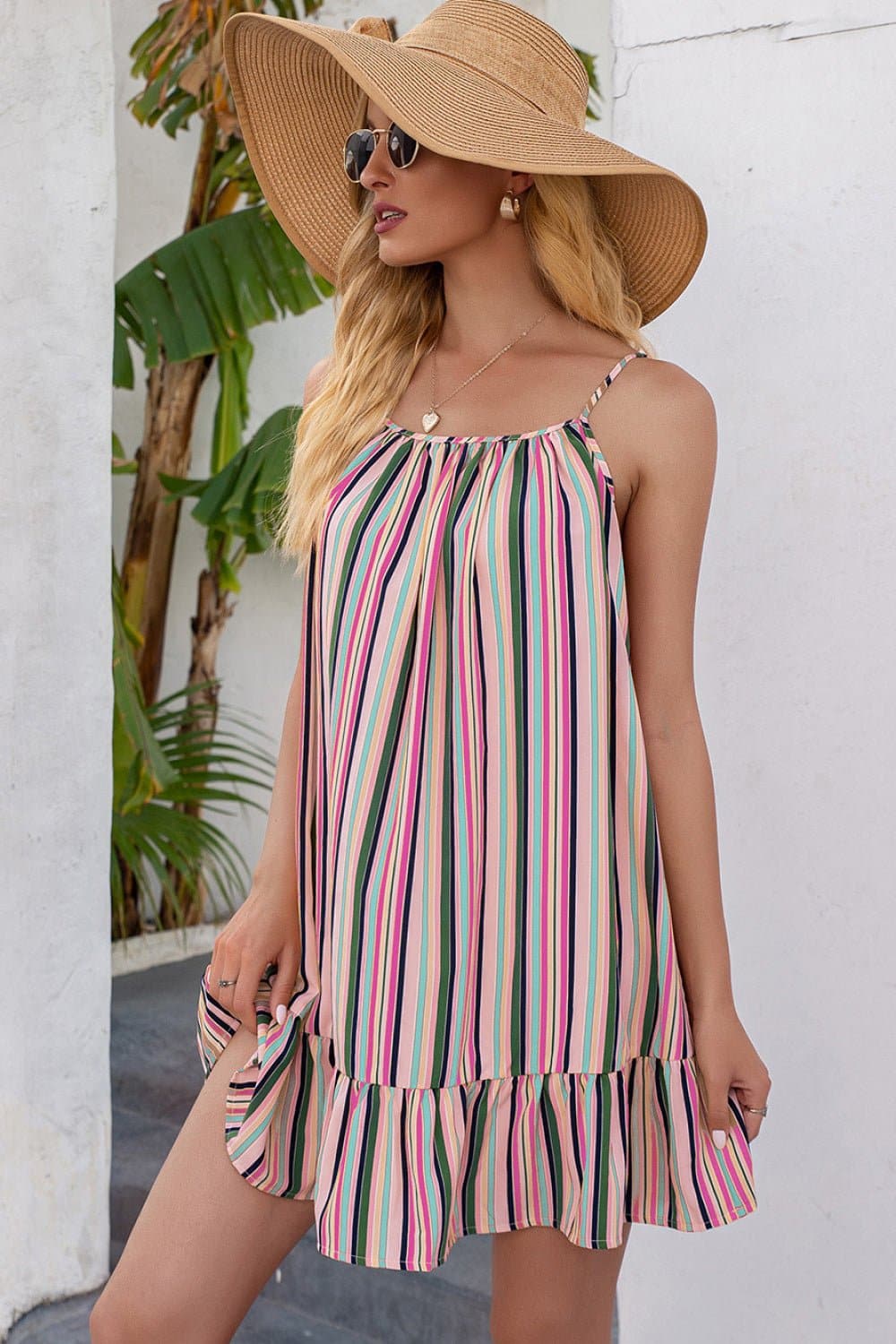 Striped Ruffle Hem Dress - Love culture store