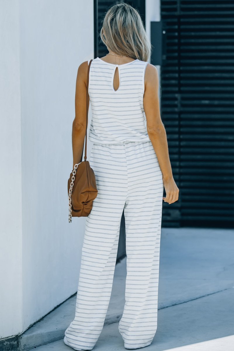 Striped Sleeveless Jumpsuit with Pockets - Love Culture